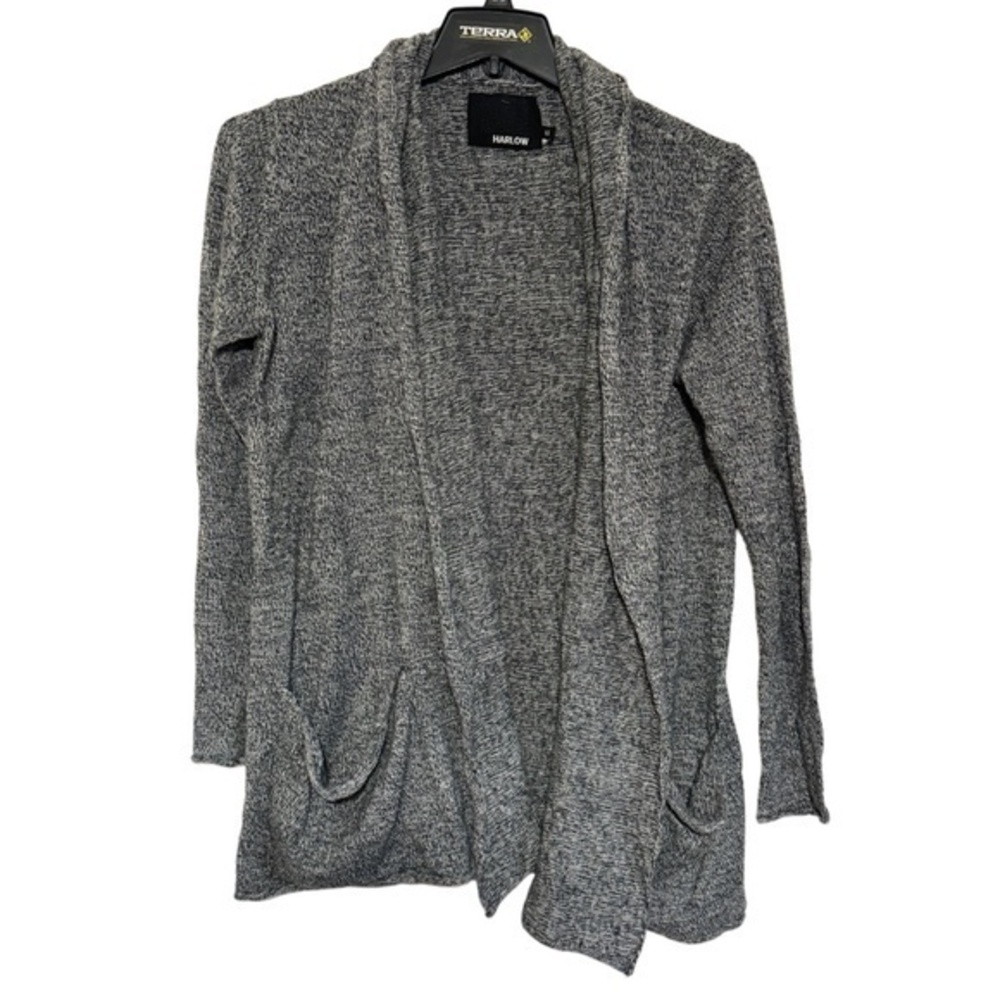 Harlow Womens Heathered Grey Cardigan Open Cowl Neck Size XL